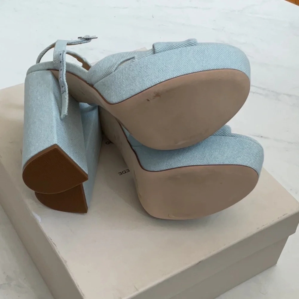Black Suede Studio Abby Platform Sandal in Light Denim, Size: 9